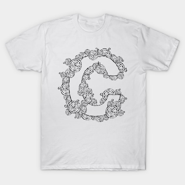 Letter C Vintage Swirl Art T-Shirt by HHT